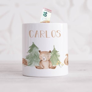 Personalisierte Spardose Waldtiere – Geschenk zur Geburt,Taufe, Kommunion | Kinder Sparschwein mit Namen | Babygeschenk Mädchen & Junge