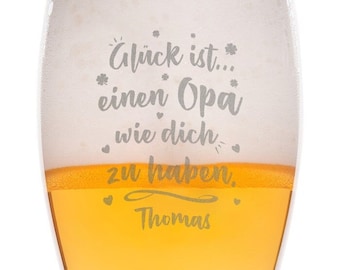 Weizenglas mit Gravur - Glück ist einen Opa - Personalisiertes Geschenk für Männer ideal als Geburtstagsgeschenk - 0,5l Bierglas