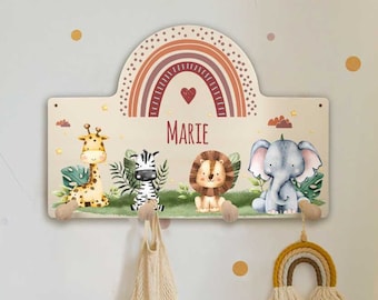 Personalisierte Kinder Garderobe mit Namen fürs Babyzimmer - Kleiderhaken aus Holz für Mädchen und Jungen - Kinderzimmer Deko