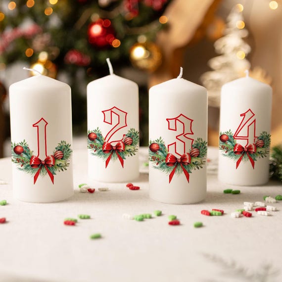 Adventskerzen - Advent Floral - im 4er Set - Kerzen Weihnachten - Weihnachtskerzen - Adventskranz Deko - Adventskalender - Stumpenkerzen