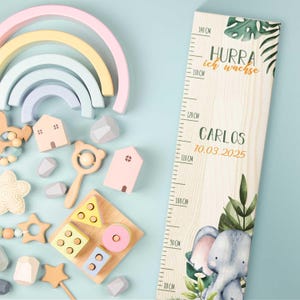 Metro per bambini - Gruppo animali del safari - Personalizzabile con nome e data - In legno - Regalo di nascita - Per bambine e bambini - Cameretta