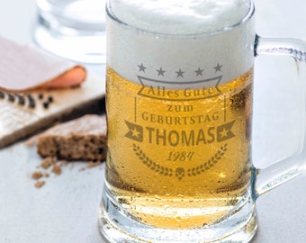 Personalisierter Bierkrug mit Gravur - Happy Birthday - Geschenke für Männer - Geburtstagsgeschenk - Vatertagsgeschenk - zum Vatertag