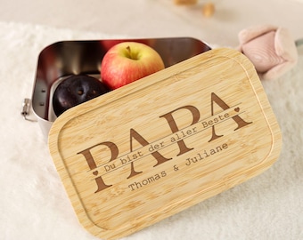 Brotdose mit graviertem Deckel - Papa du bist der aller Beste - Personalisiert mit Namen - Edelstahl - Geschenk Vatertag - Papa Geburtstag