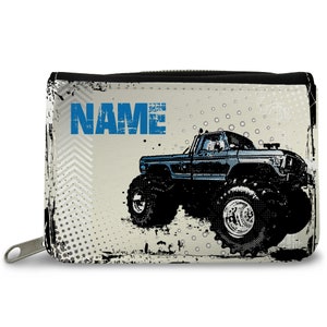 Personalisierte bedruckte Geldbörse - Monstertruck Design - für Kinder zur Einschulung - Geburtstagsgeschenk - Geschenk zum Geburtstag