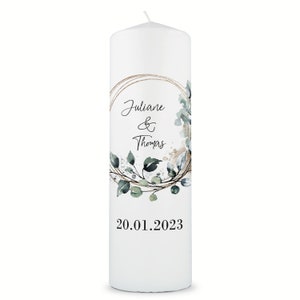 Vela de boda personalizada - Círculo floral - Personalizada con nombres y fecha - Regalo de boda - Vela de pilar Kerze