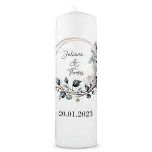 Personalisierte Traukerze Floral Kreis Personalisiert mit Namen & Datum Geschenk zur Hochzeit Hochwertige Stumpenkerze Bild 3