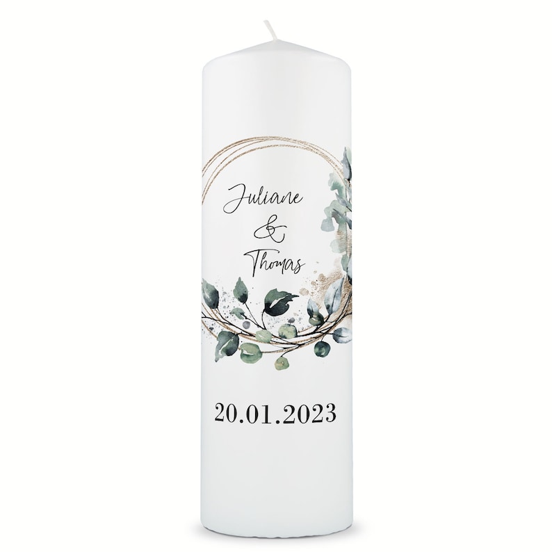 Vela de boda personalizada - Círculo floral - Personalizada con nombres y fecha - Regalo de boda - Vela de pilar Kerze