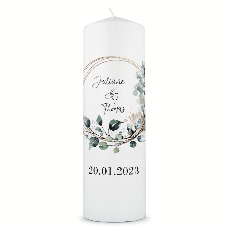 Personalisierte Traukerze Floral Kreis Personalisiert mit Namen & Datum Geschenk zur Hochzeit Hochwertige Stumpenkerze Kerze