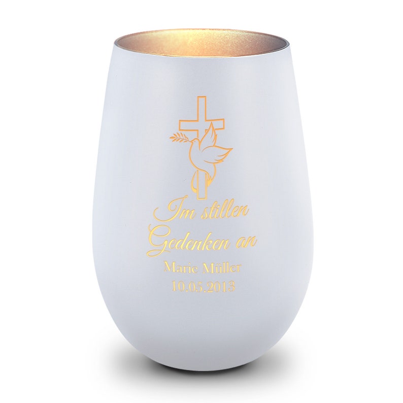 Personalized lantern with engraving In silent remembrance with name & date mourning light grave decoration grave light in remembrance Weiß / Silber