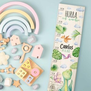 Groeimeter voor kinderen - dinosaurus - gepersonaliseerd met naam en datum - van hout - geboortecadeau - voor meisjes en jongens - kinderkamer