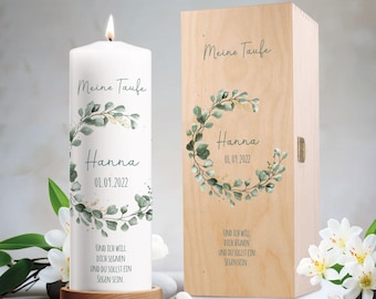 Candela da battesimo personalizzata per bambine e bambini - ramo di eucalipto - candela stampata per battesimo - regalo di battesimo personalizzato - presente per battesimo