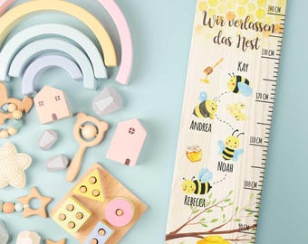 Medidor de altura como regalo de despedida - Abejas - Personalizado con nombre - De madera - Regalo - Educadores - Despedida