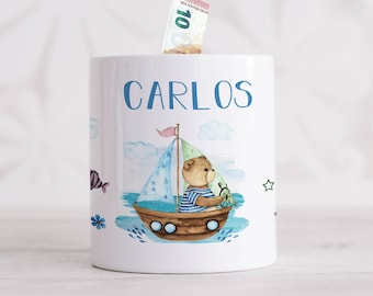 Spardose für Kinder mit Namen personalisiert - Seebär Design - Personalisiertes Geschenk für Jungen & Mädchen - zum Geburtstag