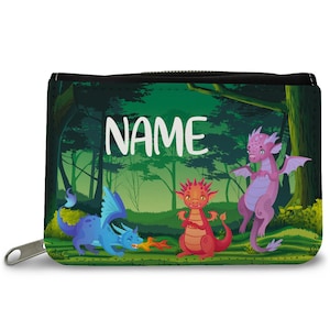 Personalisierte bedruckte Geldbörse - Drachen Design - für Kinder zur Einschulung - Geburtstagsgeschenk - Geschenk zum Geburtstag