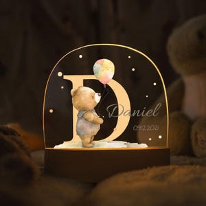 Luz de noche personalizada - Animales con iniciales - Personalizada con nombre y fecha - Niños - LED acrílico - Regalo de cumpleaños - Niños y niñas