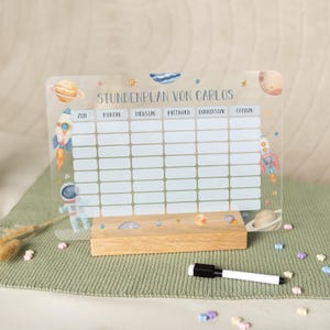 Personalisierter Stundenplan - Abwischbar mit Name - Wochenplaner für Kinder inkl. Stift - Geschenk Schulanfang - Acryl - Einschulung