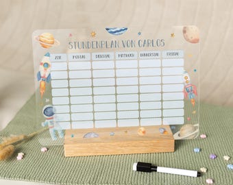 Horario personalizado - Borrable con nombre - Planificador semanal para niños con bolígrafo incluido - Regalo de vuelta al cole - Primer día de cole - Astronauta