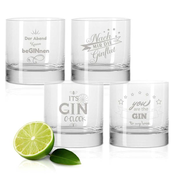 Set of 4 GIN glasses – After me the GIN flood & The evening can begin – Gift for dad and men – Wedding gift – Party set