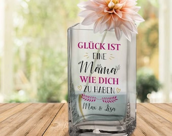 Personalisierte Blumenvase - Glück ist - Personalisiert mit Namen - Modern Design Deko Vase aus Glas - Personalisierte Geschenke für Frauen