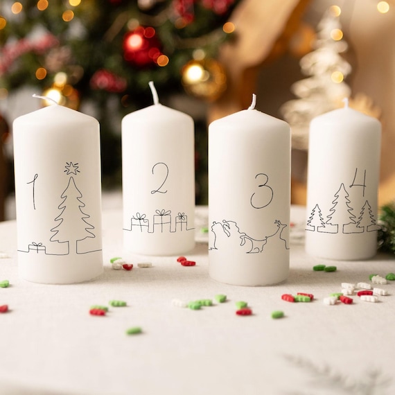 Adventskerzen - Advent Linie - im 4er Set - Kerzen Weihnachten - Weihnachtskerzen - Adventskranz Deko - Adventskalender - Stumpenkerzen