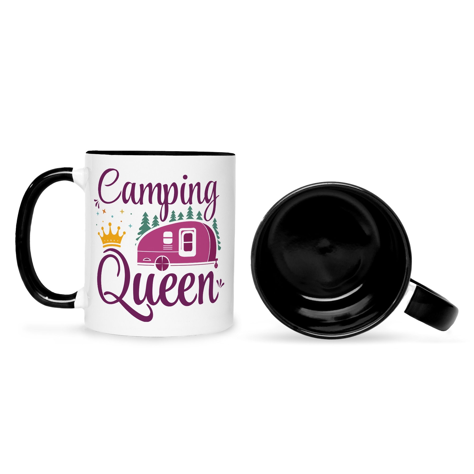 Glitzertasse 'Camping Queen' Pink – 330 Ml, Keramik, Mit Oder Ohne Personalisierung, Perfekt Für Kaffee & Tee