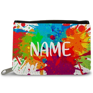 Cartera infantil personalizada: regalo para la matrícula escolar y cumpleaños. Regalo de dinero para niños y niñas con diseño Color Splash.