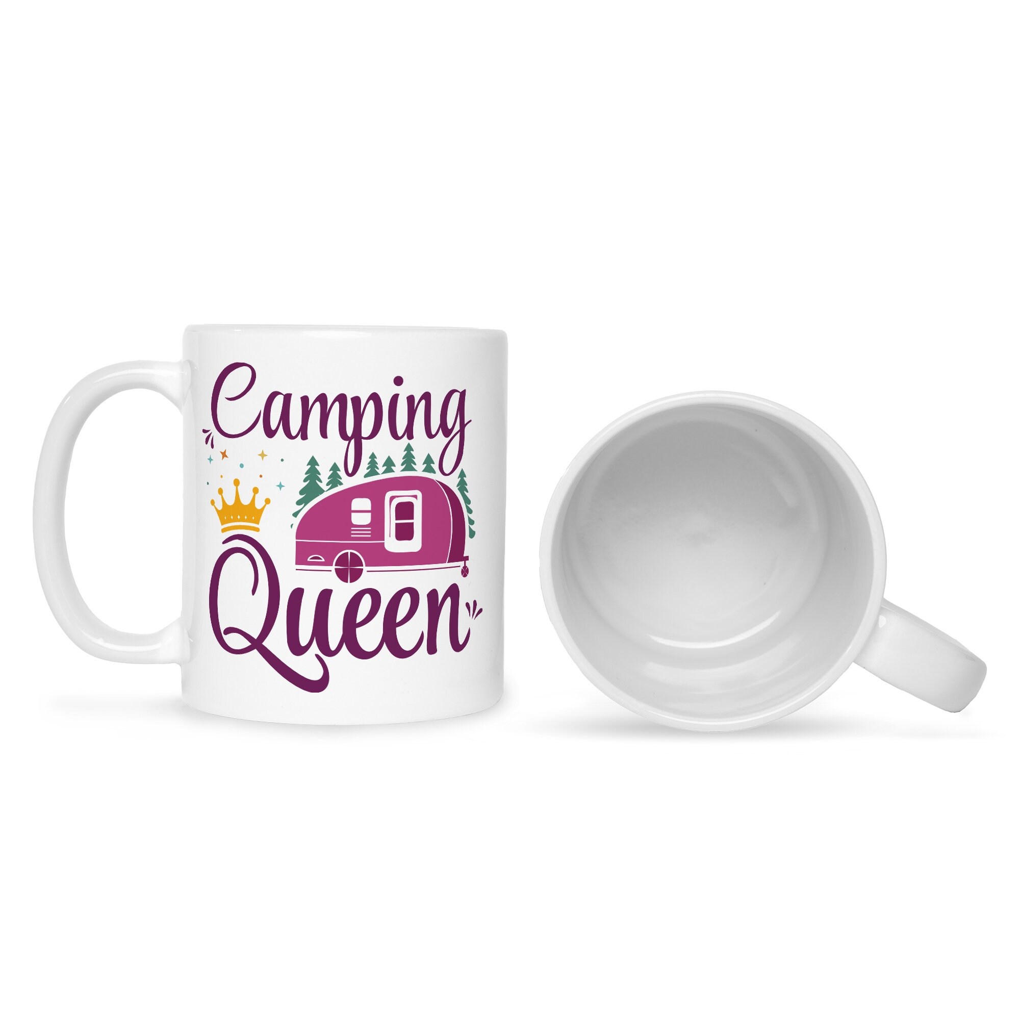 Glitzertasse 'Camping Queen' Pink – 330 Ml, Keramik, Mit Oder Ohne Personalisierung, Perfekt Für Kaffee & Tee