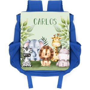 Sac à dos enfant Safari Bleu personnalisé - cadeau pour la rentrée scolaire, sac à dos crèche avec nom, cadeau maternelle garçons