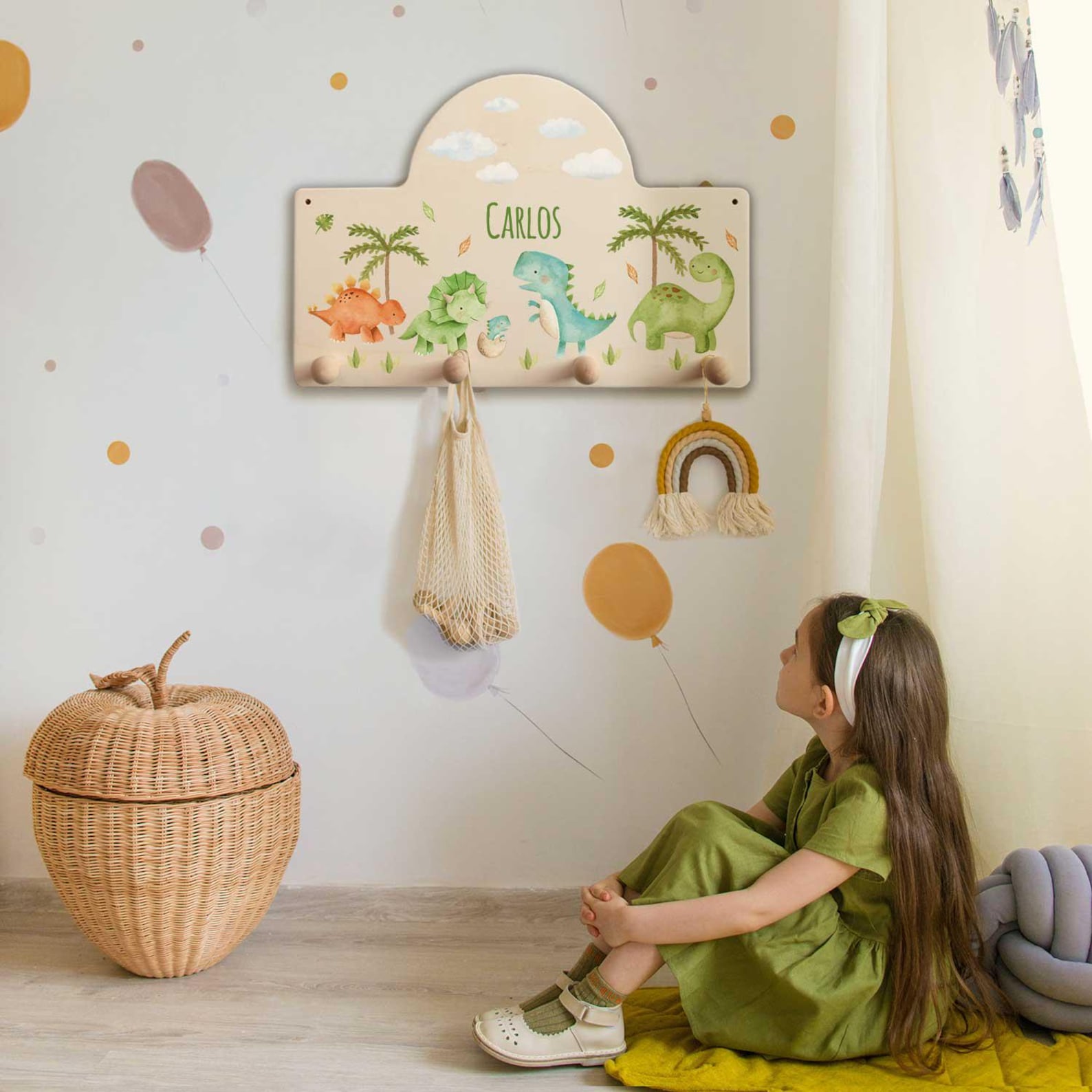 Personalized Children's Coat Rack Dino With Name Children's Room