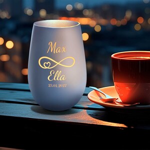 Personalisiertes Windlicht mit Gravur - Ewigkeitssymbol - mit Name und Datum - Geschenk für Sie & Ihn - Geburtstagsgeschenk - für Paare
