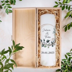 Vela de boda personalizada - Círculo floral - Personalizada con nombres y fecha - Regalo de boda - Vela de pilar Kerze mit Kiste