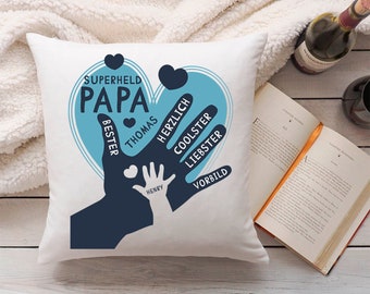 Personalisiertes bedrucktes Kissen - Papa Hand - mit Name - Geschenk zum Vatertag - Geburtstagsgeschenk für Männer - für Ihn - inkl. Füllung