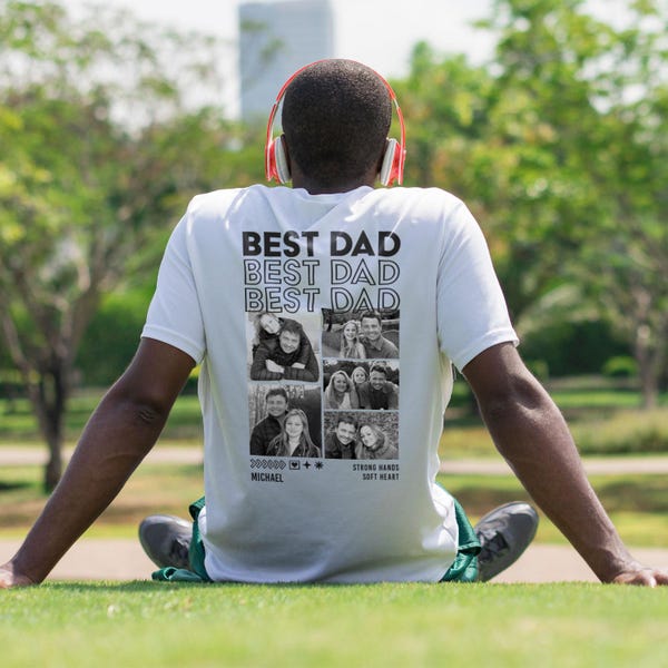 Camiseta extragrande personalizada "Papá" - hasta 8 fotos, nombre y frase - Regalo para papá - Día del Padre - Unisex