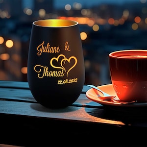 Personalisiertes Windlicht mit Gravur - Die große Liebe - mit Name und Datum - Geschenk für Sie & Ihn - Geburtstagsgeschenk - für Paare