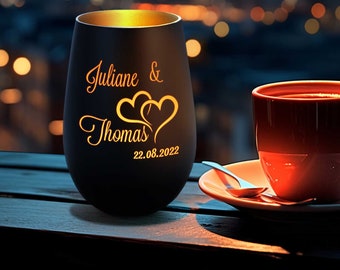 Gepersonaliseerde lantaarn met gravure - De grote liefde - met naam en datum - cadeau voor hem & haar - verjaardagscadeau - voor koppels