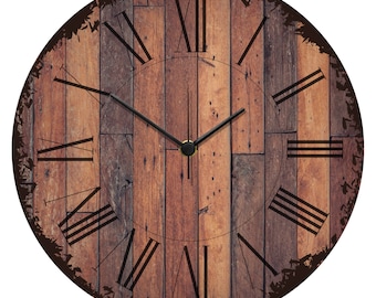 Orologio da parete in legno - Tavole vintage - Meccanismo strisciante - Nessun rumore di ticchettio - Ø 30 cm - Orologi da parete per soggiorno, camera da letto e cucina