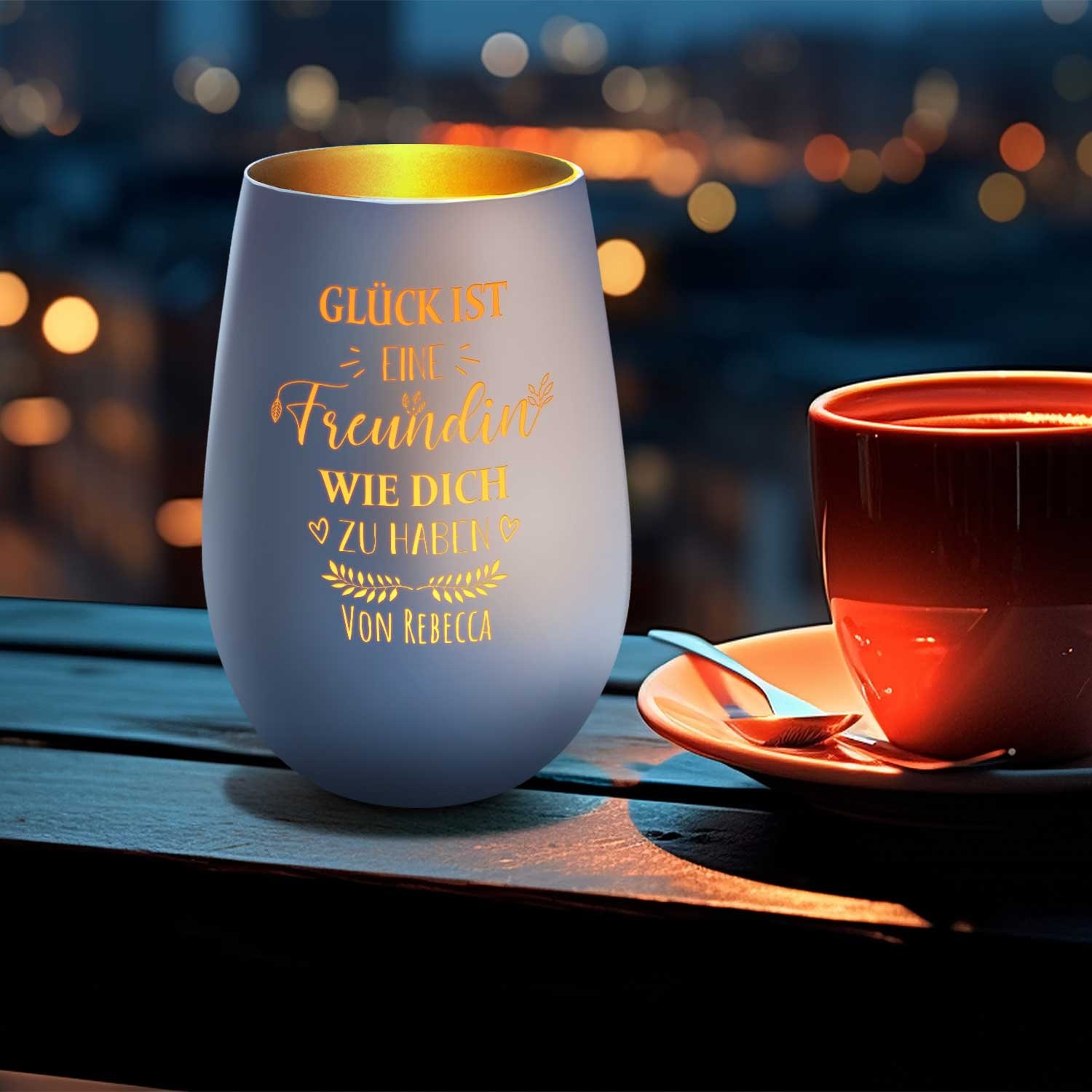 Personalized glass lantern with engraving - Happiness is to have a friend like you - with name - birthday gift - for women