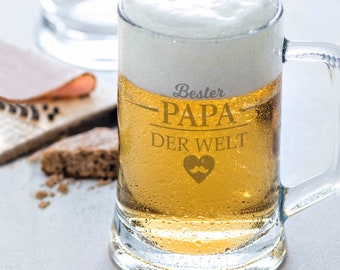 Bierkrug mit Gravur - Bester Papa der Welt - Geschenke für Männer - 0,5 L und 0,3 L - Vatertagsgeschenk - Geburtstagsgeschenk