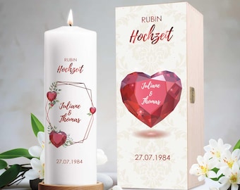 Bedruckte Stumpenkerze personalisiert – Geschenk zur Rubinhochzeit – Hochzeitsgeschenk Paar – Taufkerze Mädchen – Geschenke mit Namen