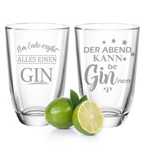 2er Set Montana GIN Gläser mit Gravur - Der Abend kann be beGINnen & Am Ende ergibt alles einen Gin - GIN-Tonic Tumbler Party Geschenkset