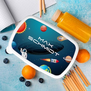 Lunchbox Weltall - Personalisierte Brotdose - für Kinder - mit Name - Geschenk zur Einschulung - Geburtstag - Kommunion - Taufgeschenk