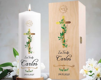 GRAVURZEILE Candela per battesimo con albero della vita, candela con nome, data e battesimo, di alta qualità, 250/80 mm, stampa brillante, regalo di battesimo personalizzato per ragazze e ragazzi
