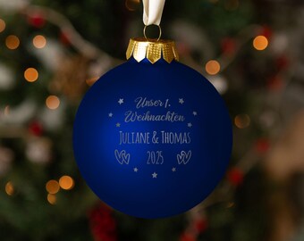 Bola de Navidad personalizada con grabado - Nuestra primera Navidad - Bola de Navidad grabada - Adorno para árbol de Navidad - Decoración navideña