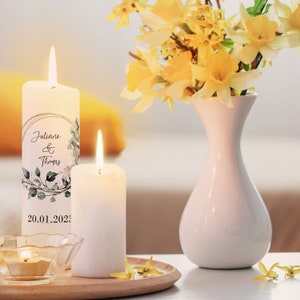 Vela de boda personalizada - Círculo floral - Personalizada con nombres y fecha - Regalo de boda - Vela de pilar imagen 7