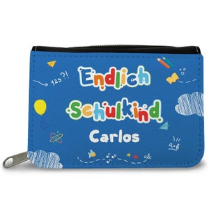 Personalisierte bedruckte Geldbörse - Endlich Schulkind Design - für Kinder zur Einschulung - Geburtstagsgeschenk - Geschenk zum Geburtstag