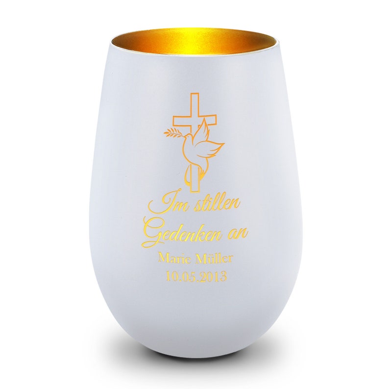 Personalized lantern with engraving In silent remembrance with name & date mourning light grave decoration grave light in remembrance Weiß / Gold