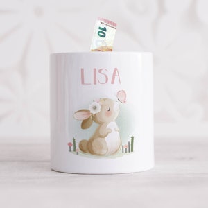 Spardose für Kinder personalisiert – Hase Design – Geschenk zur Taufe, Einschulung, Kommunion – Für Jungen & Mädchen – Geldgeschenk