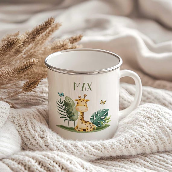 GRAVURZEILE Tazza Smaltata Per Bambini Con Animali Safari E Nome Personalizzato – 375 Ml – Prodotta In Germania - 4