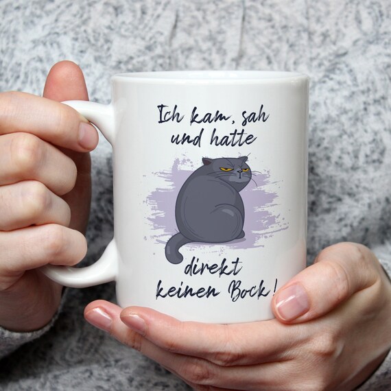 Tasse Mit Spruch 'ICH KAM, SAH UND HATTE DIREKT KEINEN BOCK!' – Schwarz/weiß, 320 Ml, Spülmaschinenfest