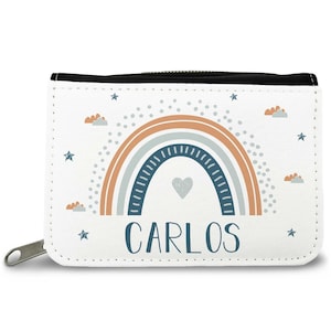 Cartera personalizada con arcoíris: regalo para niños para la escolarización y cumpleaños. Cartera para niñas y niños con nombre.